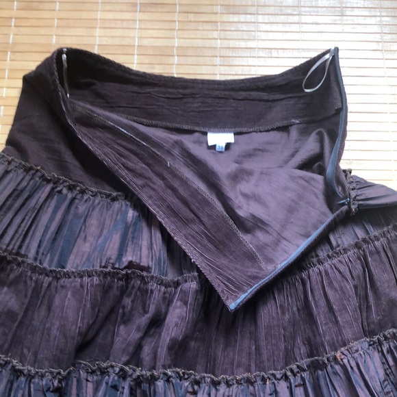 Chocolate brown crepe and corduroy tiered skirt - Picture 10 of 14